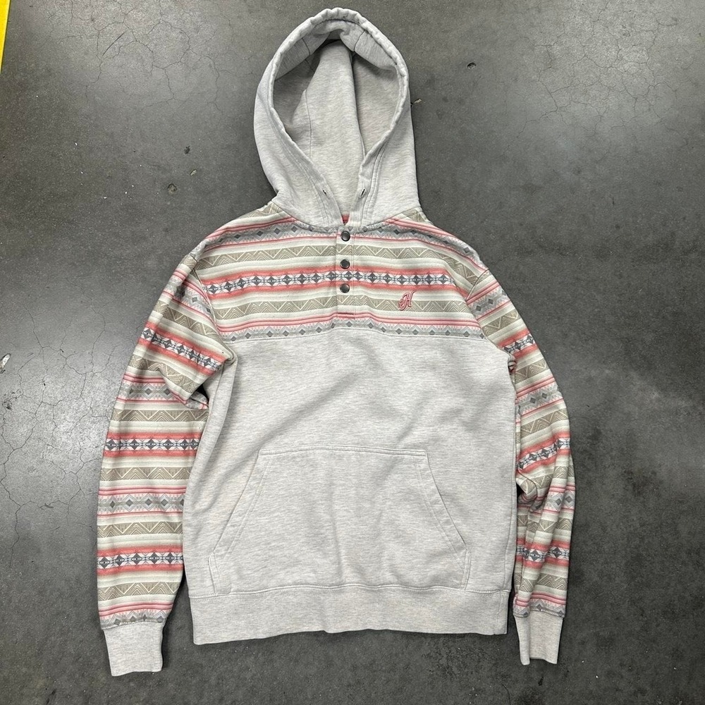 *SOLD* Hooey grey aztec geometric striped pullover hoodie Size Md